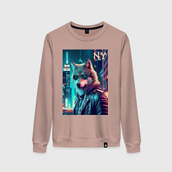 Женский свитшот Крутой волчара в ночном Нью-Йорке - нейроарт