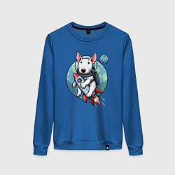 Женский свитшот Щенок бультерьера на ракете в космосе