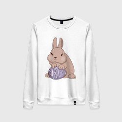 Свитшот хлопковый женский Пасхальный кролик с яйцом, цвет: белый