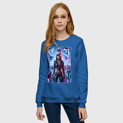 Свитшот хлопковый женский Cyber girl Barbie - neon glow, цвет: синий — фото 2