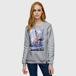 Свитшот хлопковый женский Девушка лежащая на глади воды с бабочками и лепест, цвет: меланж — фото 2