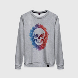 Женский свитшот Череп и сине-красные розы