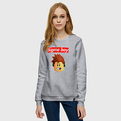 Свитшот хлопковый женский Sigma boy roblox head - мем Роблокс Сигма бой, цвет: меланж — фото 2