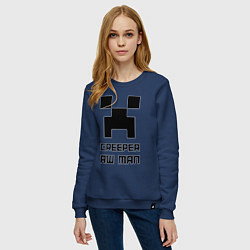 Свитшот хлопковый женский Creeper Aw Man, Майнкрафт мем, цвет: тёмно-синий — фото 2