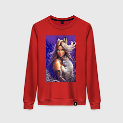 Свитшот хлопковый женский Девушка-лиса с лисёнком нейроарт, цвет: красный