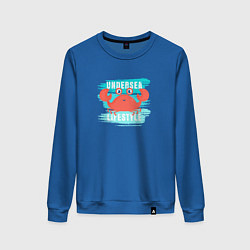 Свитшот хлопковый женский Симпатичный крабик и надпись, цвет: синий