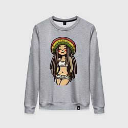 Свитшот хлопковый женский Smile jamaica girl, цвет: меланж