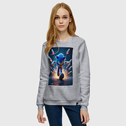 Свитшот хлопковый женский Соник убегает от ракет, цвет: меланж — фото 2