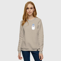 Свитшот хлопковый женский Wolf Chan in pocket, цвет: миндальный — фото 2