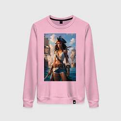 Женский свитшот Пиратка на фона флотилии кораблей