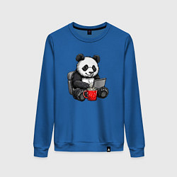 Женский свитшот Панда с кофе за ноутбуком