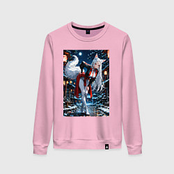 Женский свитшот Белоснежная лиса лунной ночью