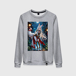 Женский свитшот Белоснежная лиса лунной ночью