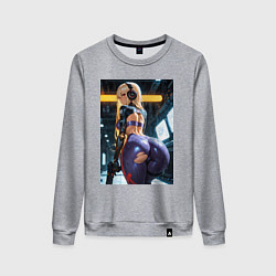 Женский свитшот Девушка с оружием в киберпанк стиле