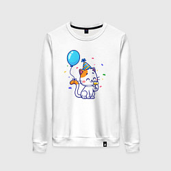 Свитшот хлопковый женский Праздничный котик, цвет: белый