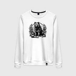Свитшот хлопковый женский Русский медведь в лесу, цвет: белый