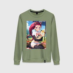 Свитшот хлопковый женский Джесси и Мяут на пикнике, цвет: авокадо