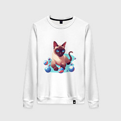 Свитшот хлопковый женский Синеглазый кот, цвет: белый