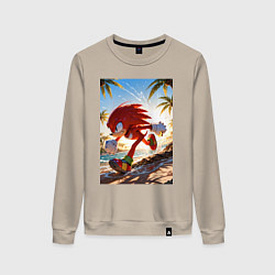 Свитшот хлопковый женский Ехидна Наклз бежит по пляжу с пальмами, цвет: миндальный