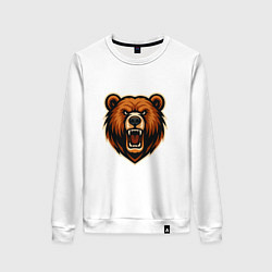 Свитшот хлопковый женский Рычащий медведь, цвет: белый