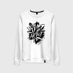 Свитшот хлопковый женский Художник букет из кистей, цвет: белый