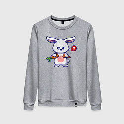 Свитшот хлопковый женский Сердитый кролик с морковкой, цвет: меланж