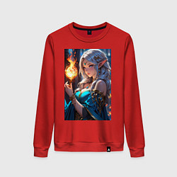 Женский свитшот Прекрасная эльфийка-маг с шаром огня