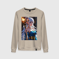 Женский свитшот Прекрасная эльфийка-маг с шаром огня