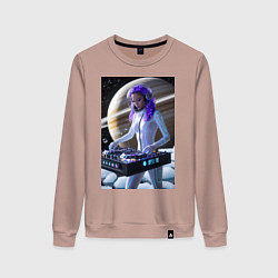 Свитшот хлопковый женский Девушка космо DJ на фоне сатурна, цвет: пыльно-розовый