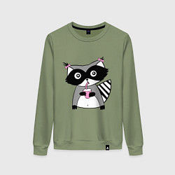 Свитшот хлопковый женский Енот-девочка, цвет: авокадо