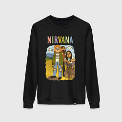 Свитшот хлопковый женский Nirvana мультяшный стиль, цвет: черный