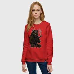 Свитшот хлопковый женский ВМФ волк с автоматом, цвет: красный — фото 2