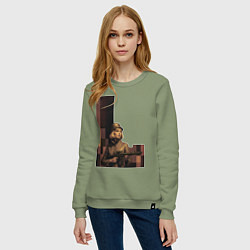 Свитшот хлопковый женский Женщина с автоматом ретрофутуризм поп-арт 1970-е, цвет: авокадо — фото 2