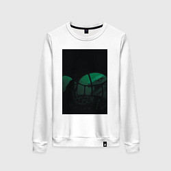 Свитшот хлопковый женский Тилозавр атакует батискаф с девушкой ужасы, цвет: белый