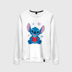 Свитшот хлопковый женский Стич с сердцем, цвет: белый