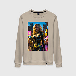 Свитшот хлопковый женский Черная Канарейка на улице города, цвет: миндальный