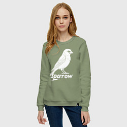 Свитшот хлопковый женский Воробей белый логотип, цвет: авокадо — фото 2
