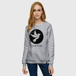 Свитшот хлопковый женский Воробей в круге, цвет: меланж — фото 2