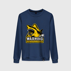 Свитшот хлопковый женский Предупреждающий знак - опасно акулы, цвет: тёмно-синий