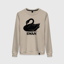 Свитшот хлопковый женский Черный лебедь на пруду, цвет: миндальный