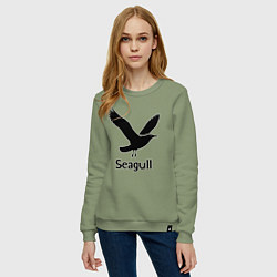 Свитшот хлопковый женский Черная чайка, цвет: авокадо — фото 2