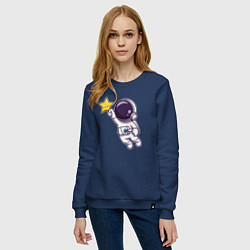 Свитшот хлопковый женский Звёздный космонавтик, цвет: тёмно-синий — фото 2