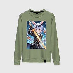 Свитшот хлопковый женский Крольчиха Пекора с мечем, цвет: авокадо