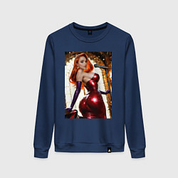 Свитшот хлопковый женский Блистательная Jessica Rabbit поет, цвет: тёмно-синий