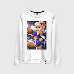 Свитшот хлопковый женский Передача Лолы Банни в баскетбол, цвет: белый