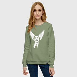 Свитшот хлопковый женский Сальвадор Дали с крыльями, цвет: авокадо — фото 2