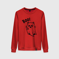 Свитшот хлопковый женский Сердитый котик призрак, цвет: красный
