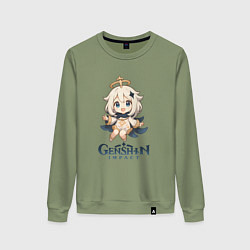 Свитшот хлопковый женский Чиби Паймон Genshin Impact, цвет: авокадо