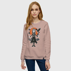 Свитшот хлопковый женский Эрик Дрейвен - Ворон, цвет: пыльно-розовый — фото 2