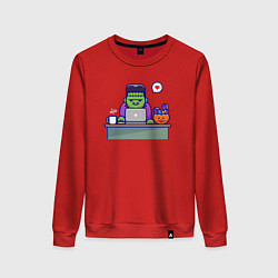Свитшот хлопковый женский Франкенштейн за столом, цвет: красный